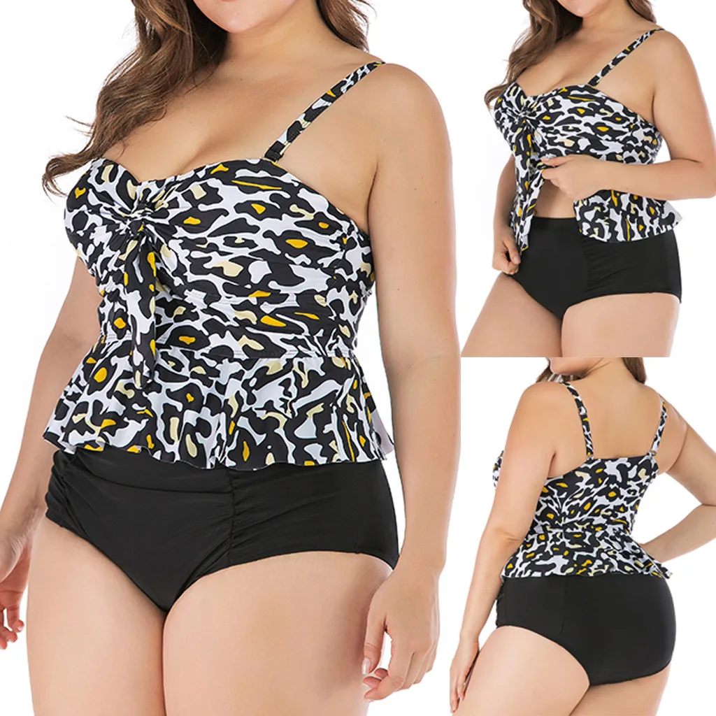 

New Outdoor Fashion Women Plus Size Bandage Printing Padded Bra Bikini Split Body Swimsuit Beachwear 30 Drop shipping