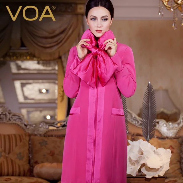 Cheap VOA red x-long heavy silk padded collar butterfly parkas female slim long sleeved coats M608
