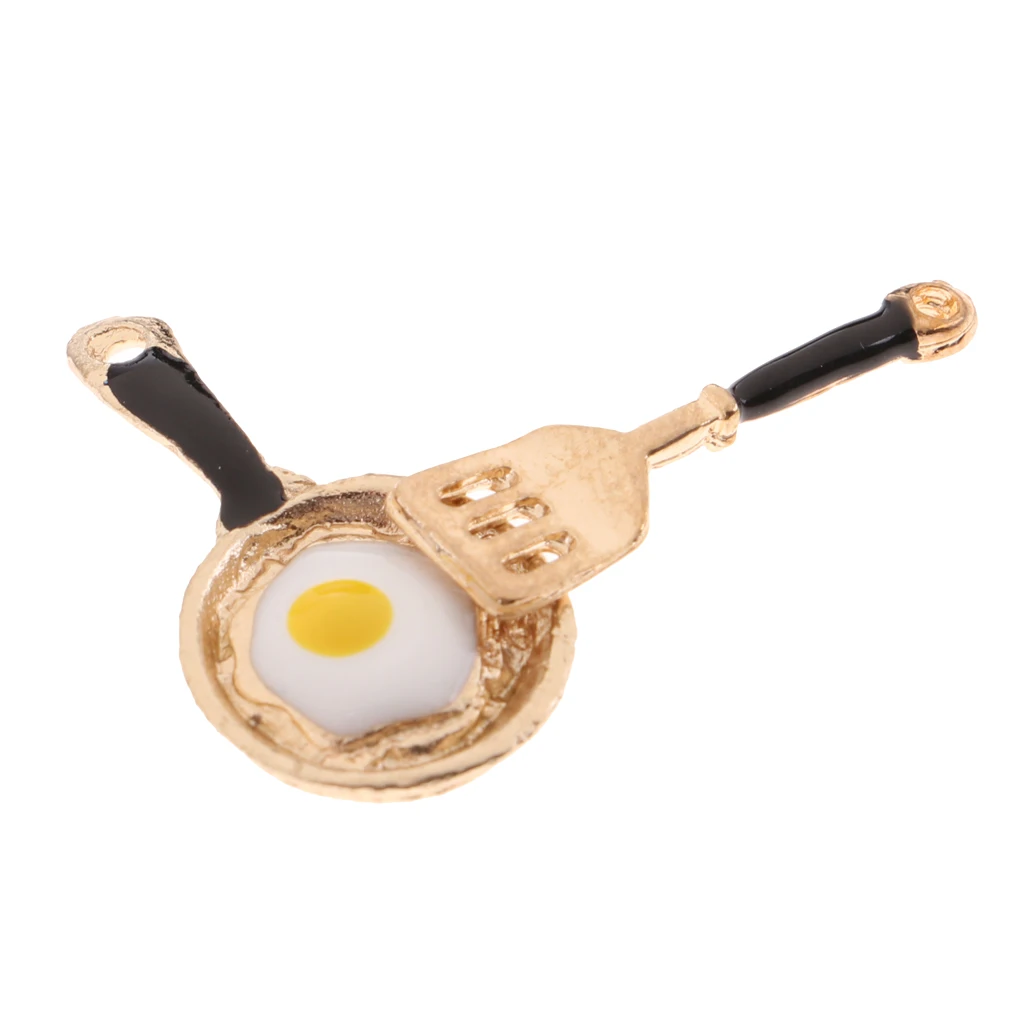 2 Pieces Miniature Frying Egg Pan Fork Set for 1/12 Dolls House Kitchen Cookware Accessories Kids Kitchen Play Toy Black