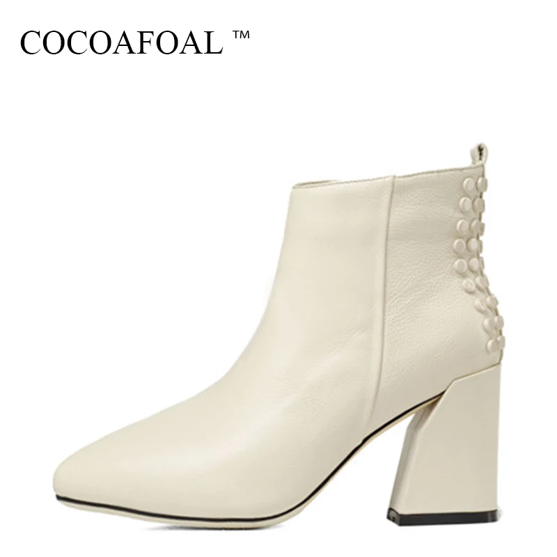 

COCOAFOAL Genuine Leather High Heeled Martin Boots Plus Size 41 Women's Black Rivet Ankle Boots Autumn Winter Chelsea Boots 2018