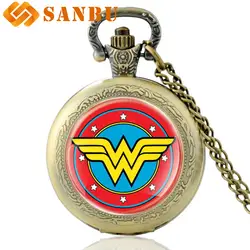 Винтаж Wonder Woman Цепочки и ожерелья часы Ретро Бронзовый Для женщин кварцевые карманные часы