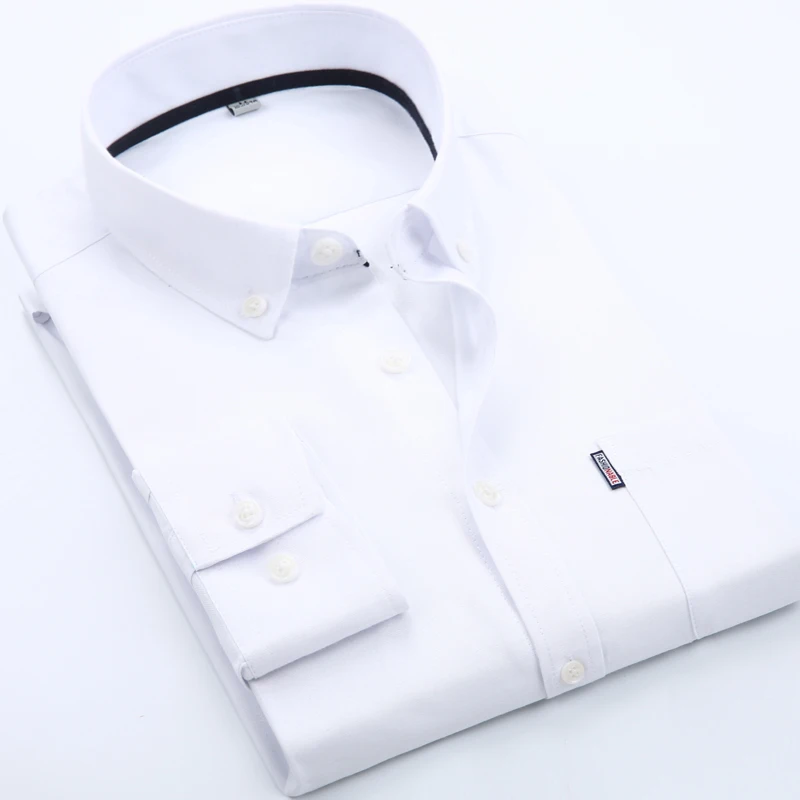 2018 الربيع زر أسفل طوق طويلة الأكمام أكسفورد الصلبة منتظم الرجال الأعمال عارضة قمصان مع جيب الصدر 9 اللون