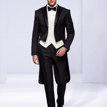 Итальянский Стиль черный двубортный человек фрак 3 предмета мужские свадебные костюмы для выпускного утро Стиль Костюм Джентльмена жениха Смокинги для женихов