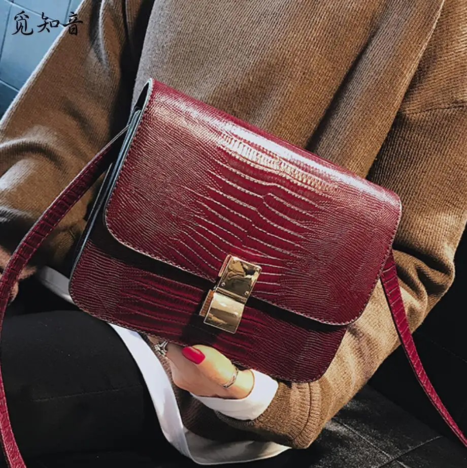 

Luxury Handbag Retro Square Bag 2019 New Quality Pu Leather Women's Designer Handbag Crocodile Pattern Shoulder Messenger Bags