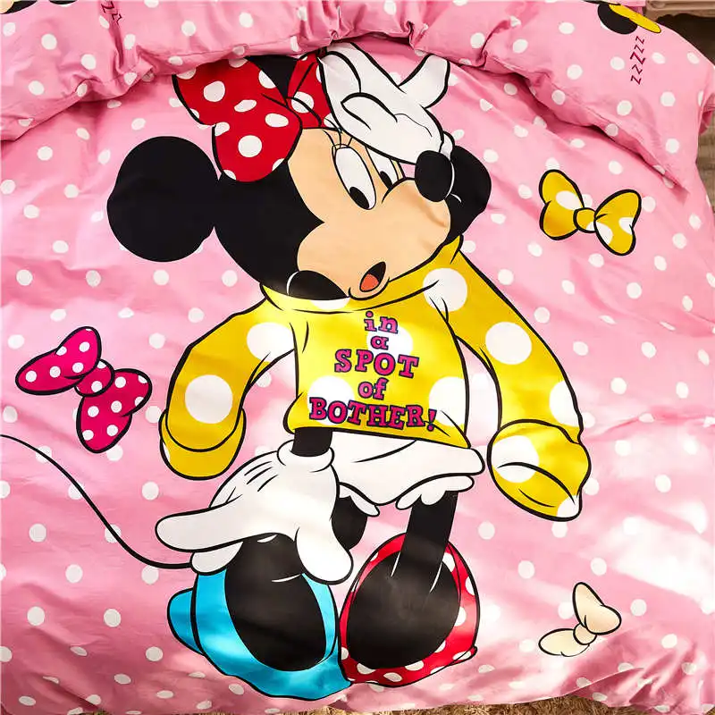 ديزني 3d ميني ماوس طقم سرير الوردي القطن التوأم حجم الفراش الطفل فتاة ديكور غرفة نوم حاف مجموعة غطاء 3/4/5 قطعة المعزي مجموعة