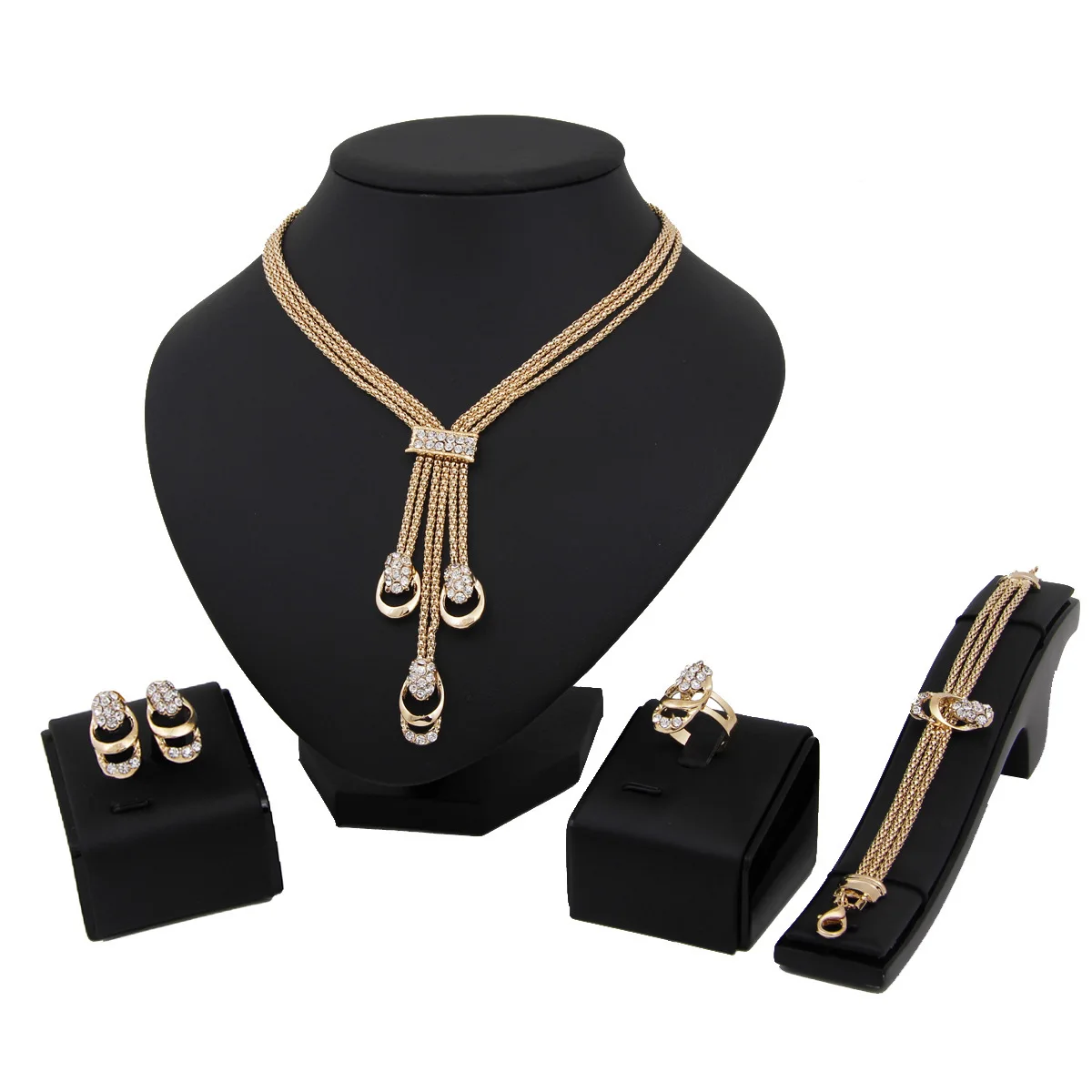 2018 Europe Fashion Gold Jewelry Tassel Necklace Bracelet Ring Earrings