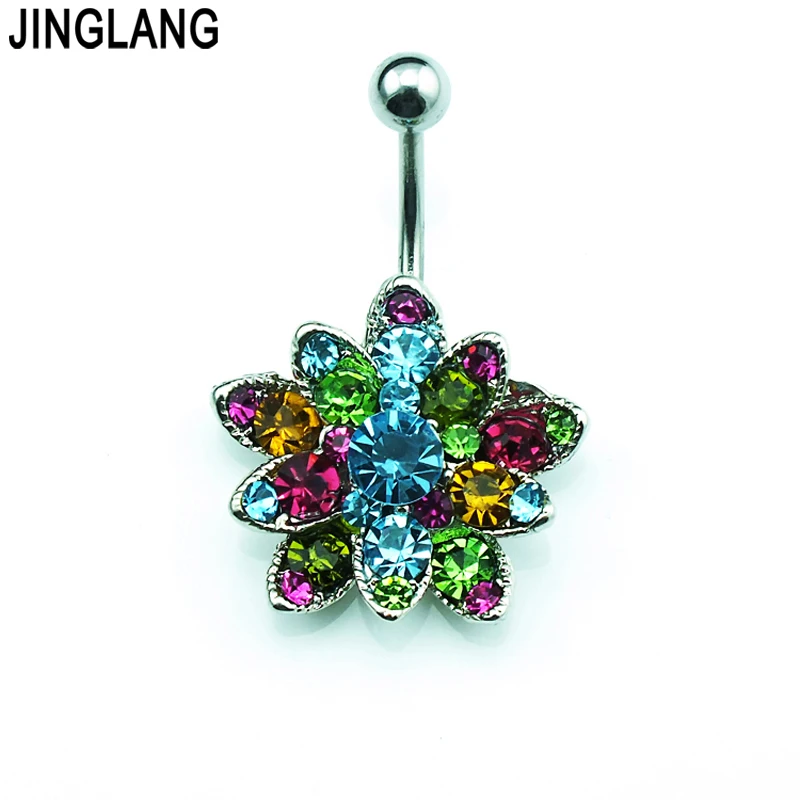 High Quality Belly Button Rings Colorful Rhinestone Flower Stainless Steel Navel Rings Body High Quality Belly Button Rings Colorful Rhinestone Flower Stainless Steel Navel Rings Body