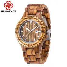 men wooden watch hot 2017 quartz wrist watches with sandalwood strap Calendar clock male luxury brand sport watch with gift box