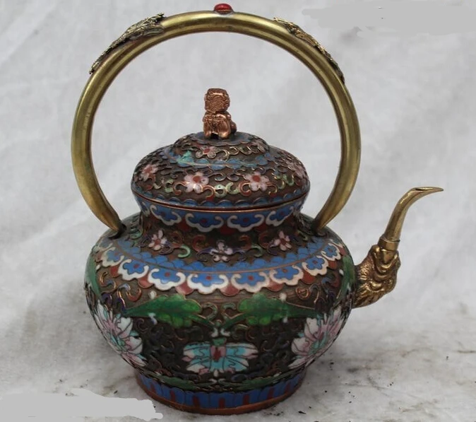 

xiuli 002460 8"Chinese Bronze Gild Cloisonne Enamel Sudhana Incense Burner Censer