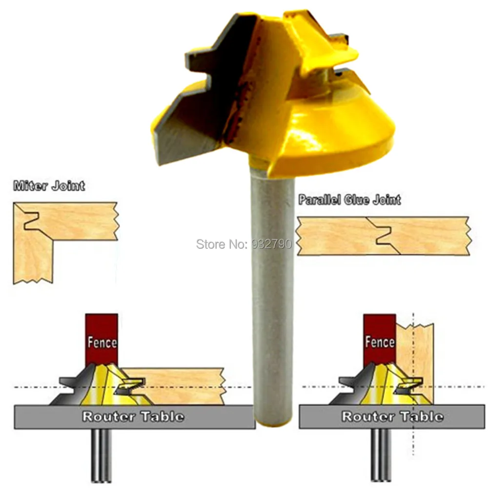 

1/4" Shank Joint Angle 45 Degree Lock Miter Router Bit Reversible Two Flute Carbide Tipped Woodworking Milling Cutter Tenon Cut