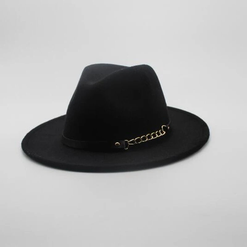 Fashion female woolen black hat pink solid color fedora hat ladies felt hats leather belt winter women jazz hat new arrival