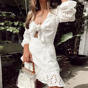 

2019 Women Sexy Summer Mini Dress Casual V -section Extraction Short Clothes Beach Holiday Elegant Party Dress Vestidos Hc151