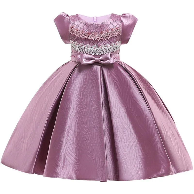 Рождественское детское платье для девочек; Пышное Платье для дня рождения; платье с цветочным узором для девочек; торжественное платье-пачка принцессы с бантом и бисером - Цвет: dark pink