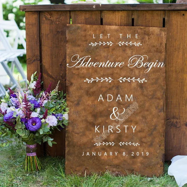 Wooden Wedding Welcome Sign Let the Adventure Begins