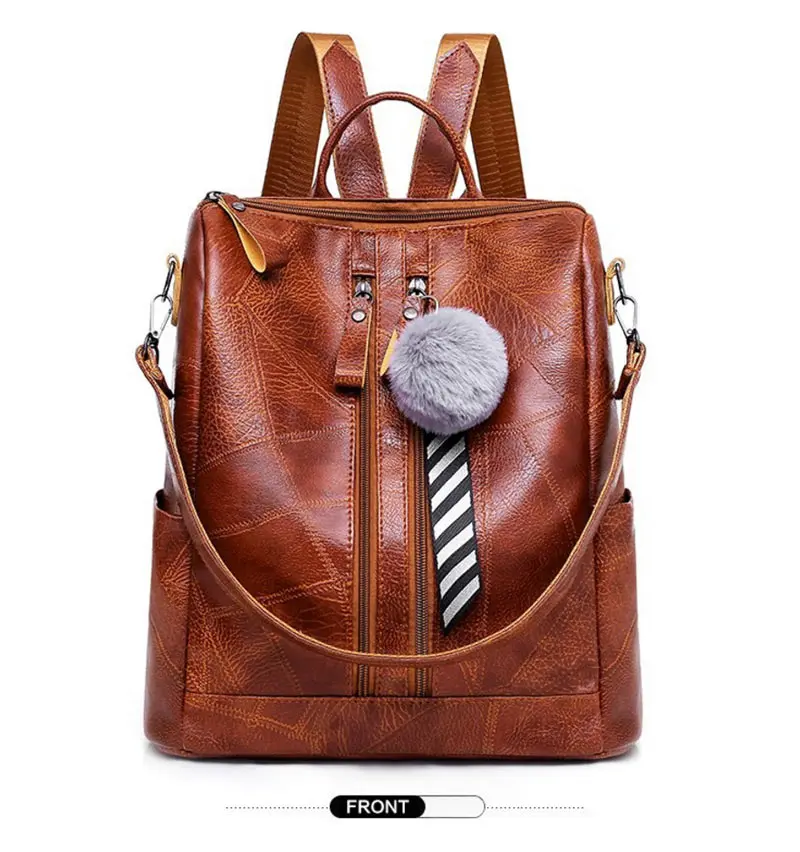 vintage backpack female brand leather women's back (13)