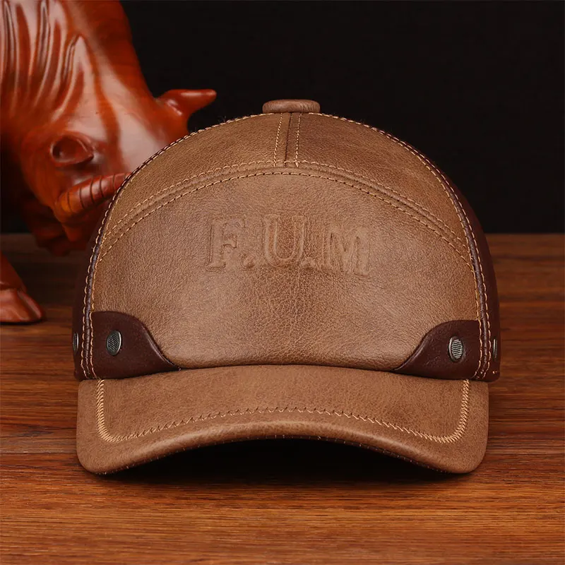

HL063 Men Genuine Leather Hat Cap Gatsby Flat Golf Cabbie Baker Beret Retro