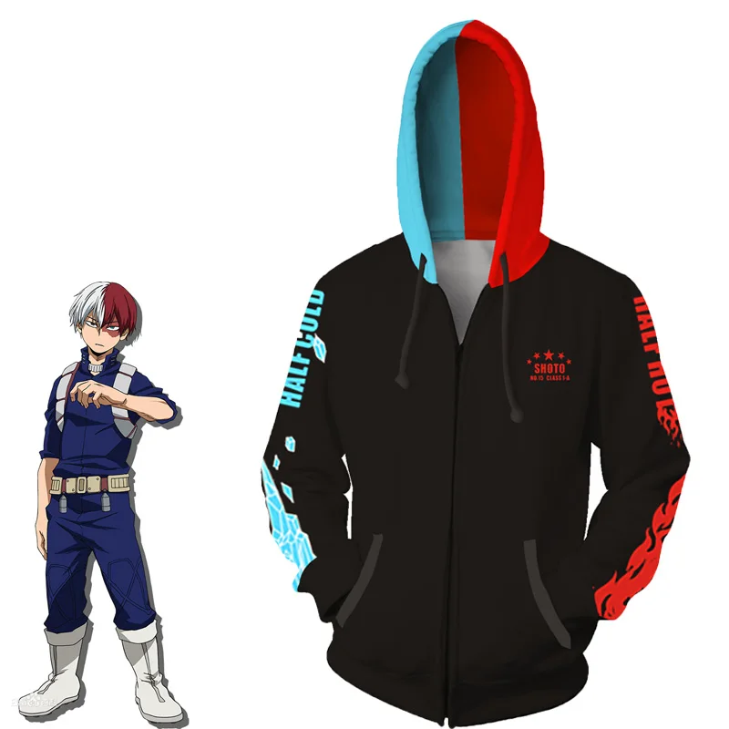 

WXCTEAM Anime My Hero academia Todoroki Shoto Cos Costumes Sweatshirt Zipper Hoodie My Hero Academy Halloween Gift