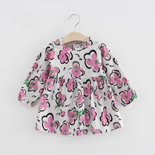 Весенне-осенние платья для девочек повседневная детская одежда с длинными рукавами Хлопковое платье с круглым вырезом и принтом для девочек