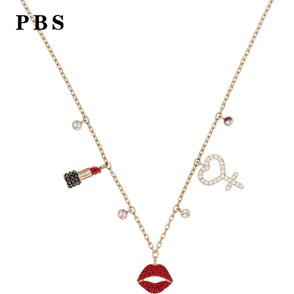 

PBS Original Copy High Quality 1:1 Exquisite Red Lips Necklace Plated With Rose Gold Logo Free Wholesale Manufacturers