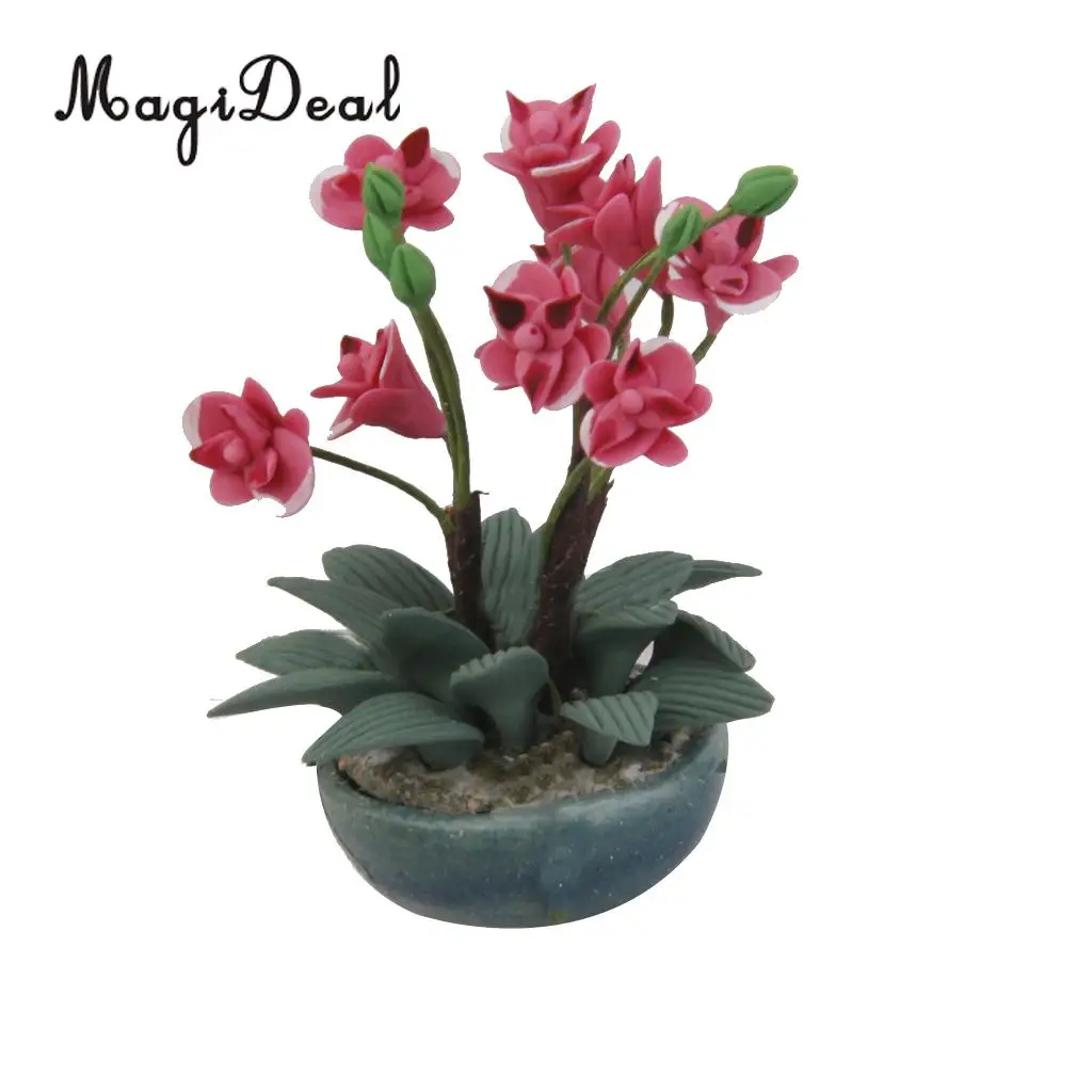 Handmade Dollhouse Miniature Plant with White Orchid Flower Home Decor