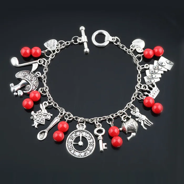MQCHUN Модные женские ювелирные аксессуары милые Алиса в стране чудес часы кролика имитация жемчуга звено цепи браслет Шарм - Окраска металла: red