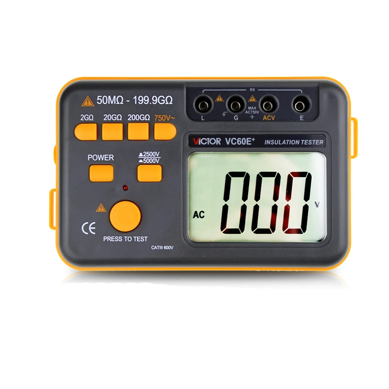 VC60E+ цифровой измеритель сопротивления 50M~ 199,9G Ohm 2500V 5000V Megger MegOhm Измеритель сопротивления
