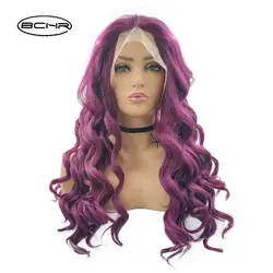 BCHR синтетические волосы на кружеве свободная волна средний пробор Искусственные парики Фиолетовый и розовый 3 цвета 26 дюймов термостойкие