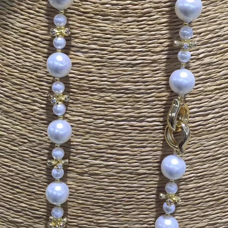 Sinya 14k gold filled Sweater chain Round Natural pearls strands long necklace for Women Girl Mum lover length 85cm dia  10-11mm (1)