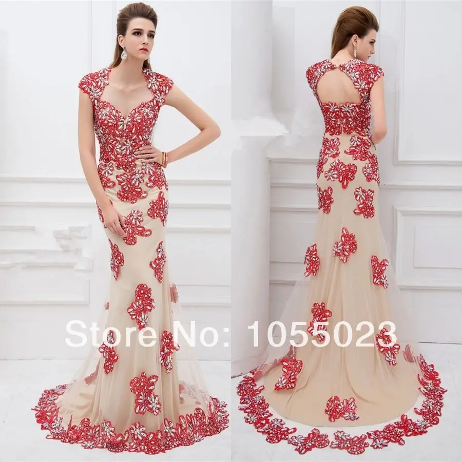 Uk Luxury Long Lace Applique Beads Women Bridal Party Evening