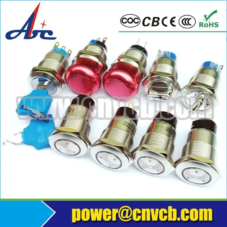 1228 12mm Hign flush Latching ring LED anti-vandal stainless steel waterproof electric switch