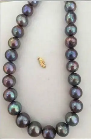 

HUGE PERFECT 12-13mm TAHITI BLACK RED GREEN PEARL NECKLACE17.5 "14KGP