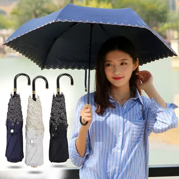 

ISHOWTIENDA Aluminum Alloy women's umbrella Three Fold Hand Open Sun Protection UV Umbrella parasol