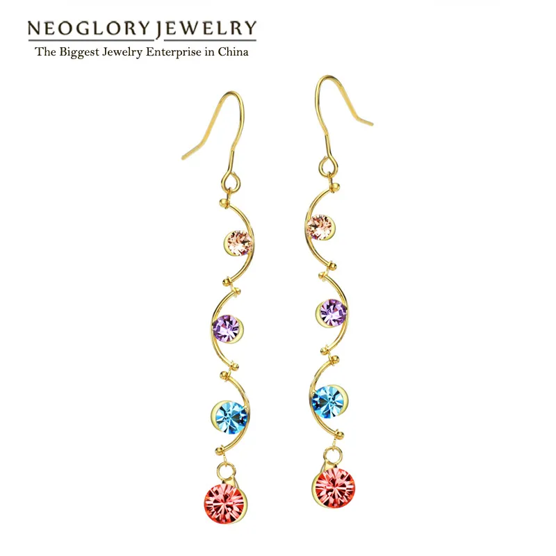 

Neoglory Colorful Austrian Rhinestone Light Yellow Gold Color Jewelry Drop Dangle Earrings for Women 2018 New Colf Colf-b