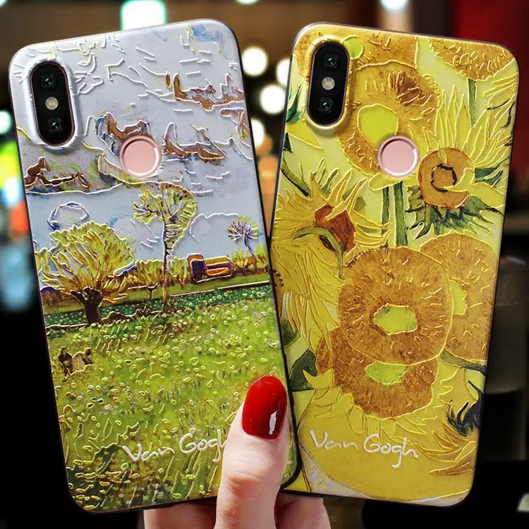 

Van Gogh Sunflower Vegetable Field oil painting embossed Relief case For Xiaomi Mi Mix 2s mix2s , mi 6 mi6 cover case