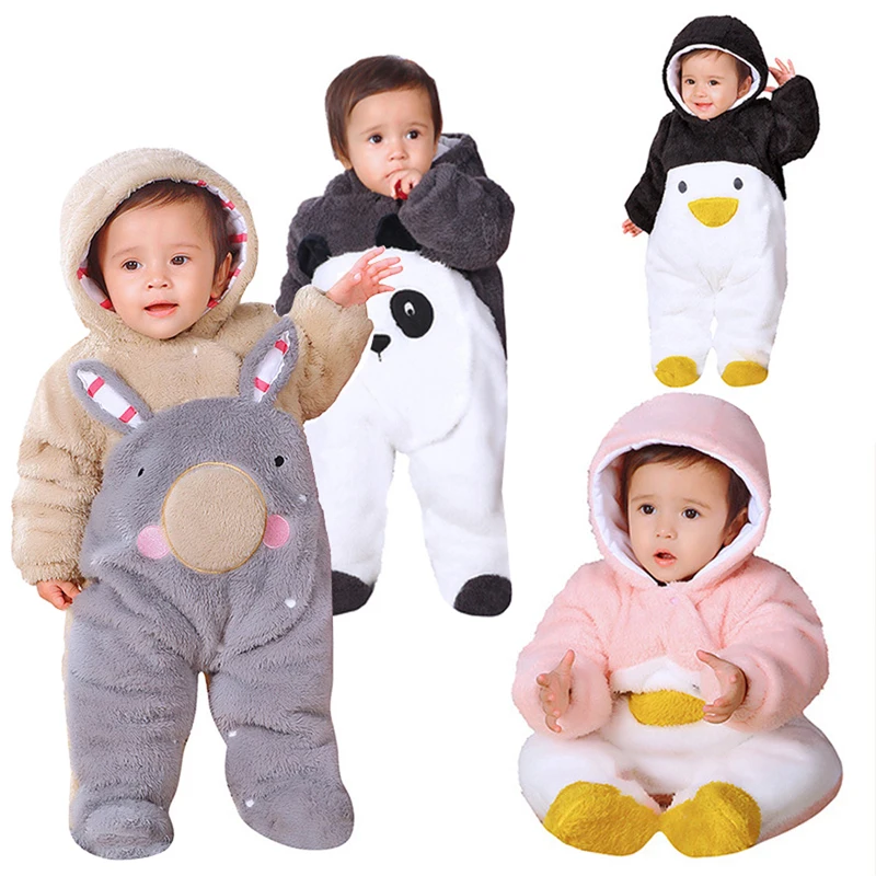New Baby Cartoon Baby Rompers Winter Warm Kids One-pieces Outdoor Thicken Walking Dress Cute Clothing Babysuit
