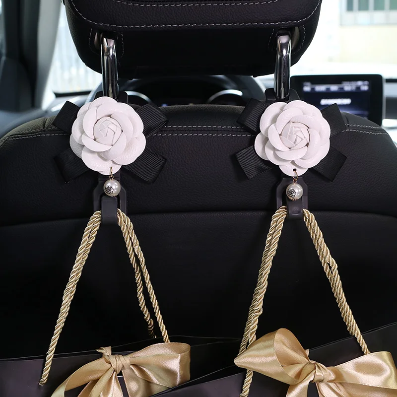 

2pcs/lot Rose Flower Back Seat Headrest Hanger Holder Hook For Bag Purse Cloth Grocery Camellia Headrest Mount Storage Hooks