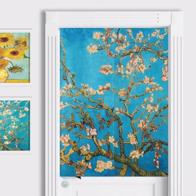 Ретро знаменитая картина абрикосовый цветок пейзаж занавеска льняная гобелен для учебы спальни домашний декор для спальни кухонная занавеска - Цвет: C
