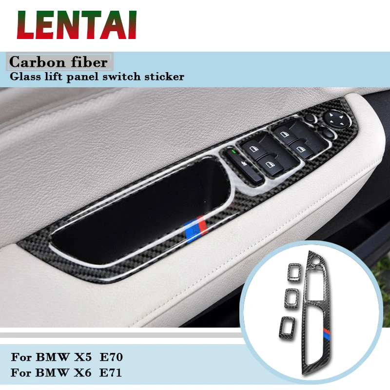 LENTAI, авто окна, переключатель управления, автомобильный стиль, углеродное волокно, декоративные наклейки для BMW E70 E71 X5 X6 M, аксессуары для производительности
