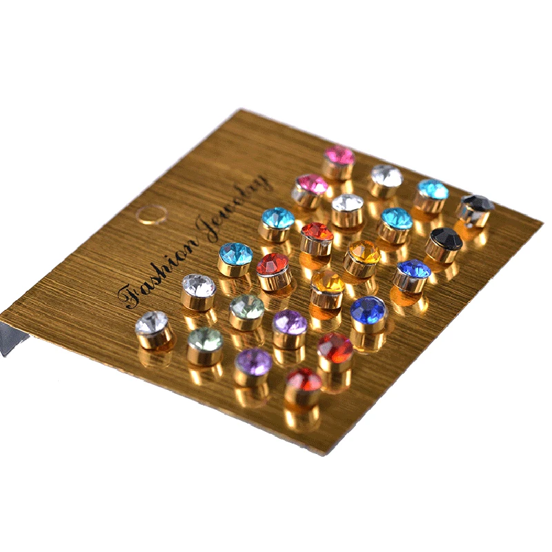 

Purple Blue Yellow Red Pink Bling Crystal Silver Women Stud Earrings 12 pairs / set
