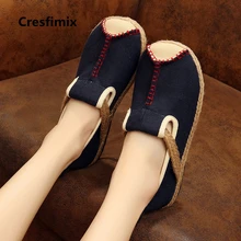 Cresfimix sapatos femininas Женские Ретро Китайский традиционный конопли обувь на плоской платформе женские повседневные весенние без шнуровки обувь c2160