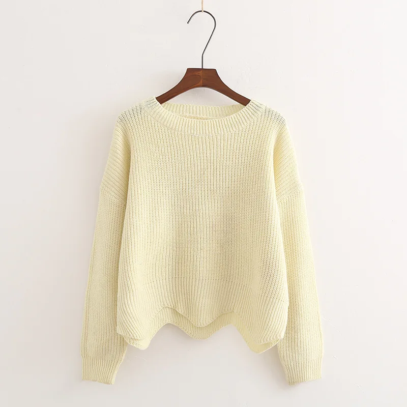 2019 Fashion New Sweater Women Wave Hem Autumn/Winter Student Round Neck Sweater And Pullover Sweet Yellow Ruffled Knit Sweater 2019 Fashion New Sweater Women Wave Hem Autumn/Winter Student Round Neck Sweater And Pullover Sweet Yellow Ruffled Knit Sweater
