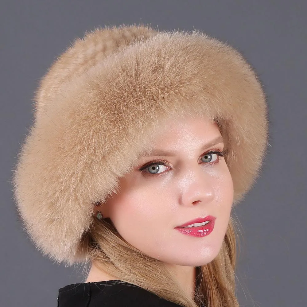 Русская зима, норковая кашемировая женская шапка, Лисий мех, Панама, шапка Skullie, женская мода, шерсть, вязаный головной убор, теплая хлопковая шапка