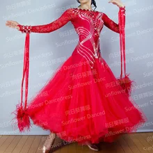Стиль! Бальное стандартное танцевальное платье, платье для соревнований вальса, женское, Бальное танцевальное платье красного цвета