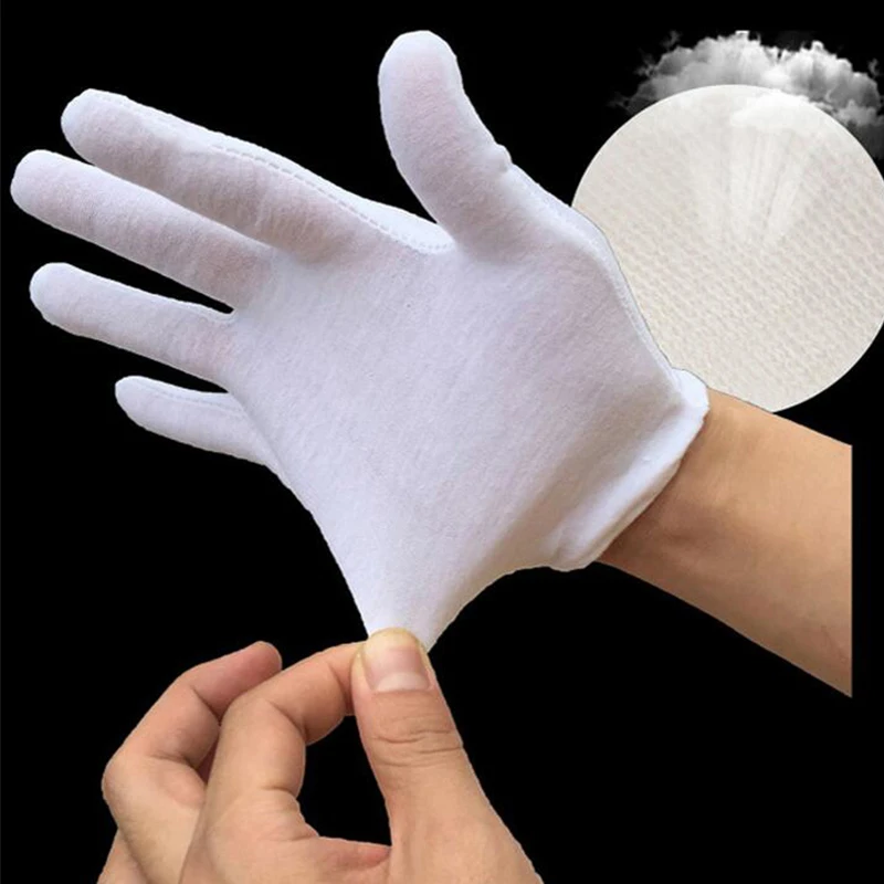 12 пар хлопковых рабочих защитных перчаток, многоразовые тонкие сухие увлажняющие косметические перчатки для рук Eczema Hand Spa, ювелирные изделия для осмотра монет