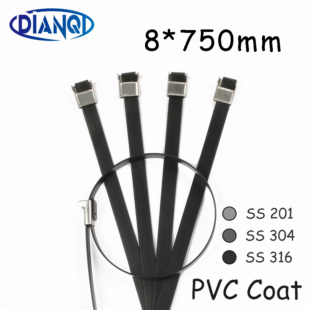 Inoxidável Zip Pvc Revestimento Forte Grau Metal Cabo Laços Tie Envoltórios 8*750 8mm 8×750 Aço