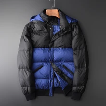 Minglu/мужская куртка-пуховик со съемным утиным пухом, роскошная синяя и черная Лоскутная куртка, Мужская теплая приталенная пуховая куртка, мужское зимнее пальто