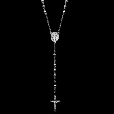 

Fashion Madonna Rosary Necklace Men Long Cross Necklace &Pendant On Neck Choker Bead Chain Stainless Steel Jewelry