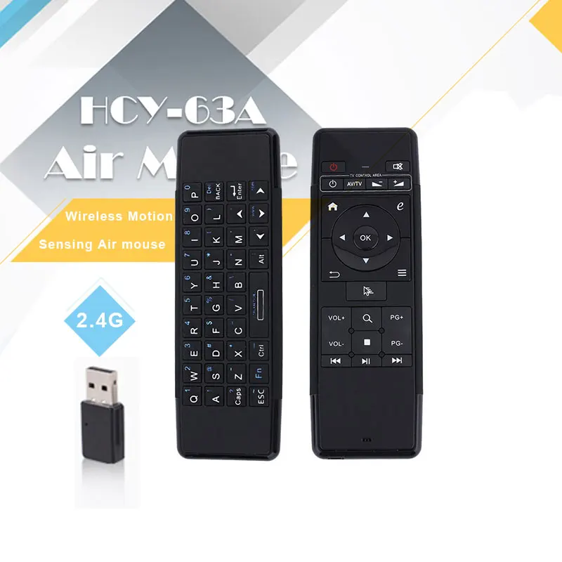 

HCY-63A 2.4G Wireless Motion Sensing Fly Air Mouse with Voice Microphone Mini Keyboard Remote Controller For Android Tv Box