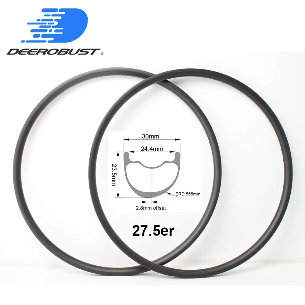 

27.5er Asymmetric Mountain Bike Carbon Rims 23.5mm x 30mm XC Trail Bicycle Wheel 650B MTB Hookless Tubeless Clincher 24 28 Holes
