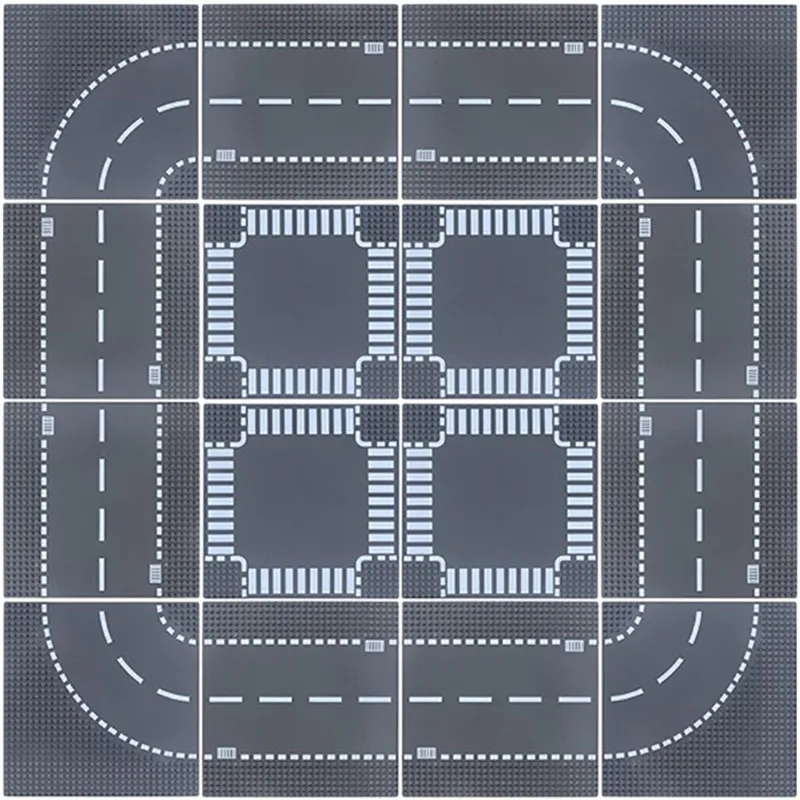 

City Road Splicing Base Plate Straight T-Junction Curve Street Baseplate LegoINGs Baseboard Building Blocks DIY Bricks Kids Toys
